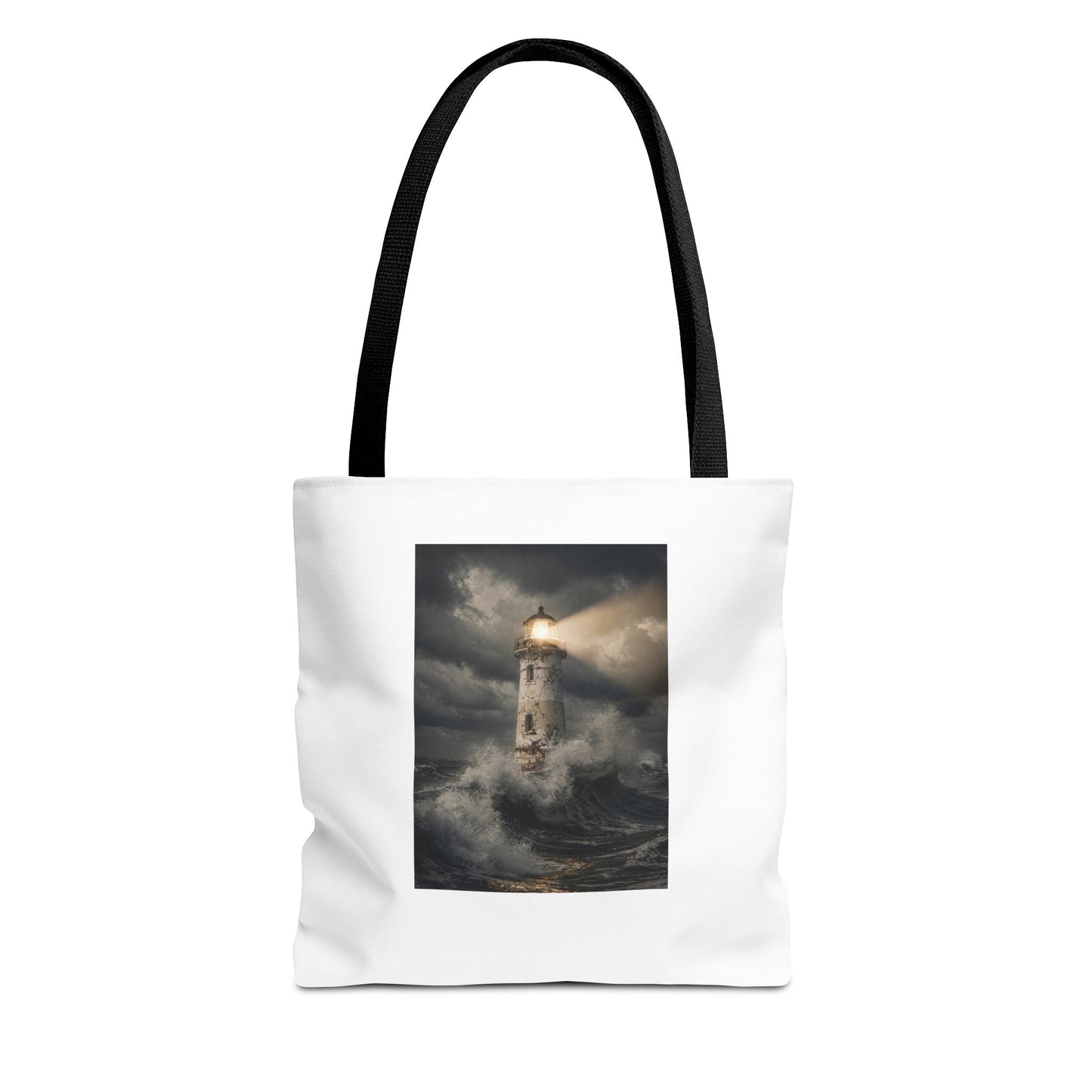 Lighthouse in Storm Tote Bag — Moody Coastal Nautical Beach Accessory