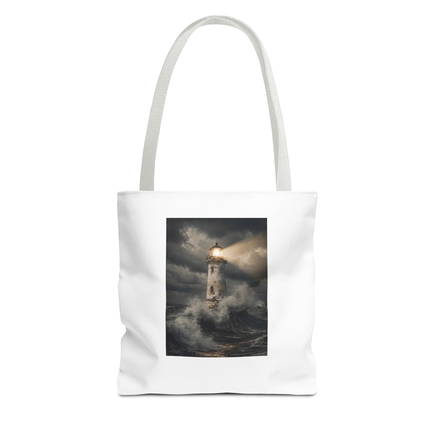 Lighthouse in Storm Tote Bag — Moody Coastal Nautical Beach Accessory