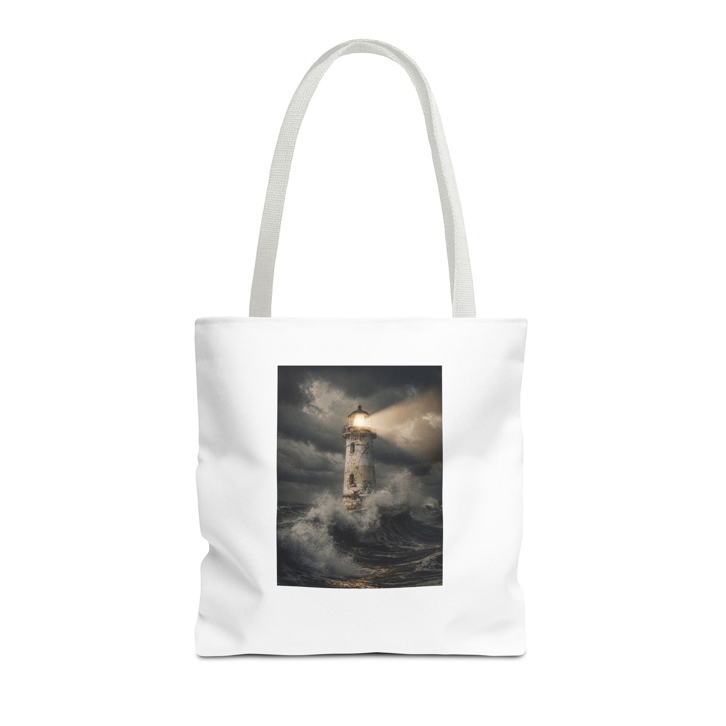 Lighthouse in Storm Tote Bag — Moody Coastal Nautical Beach Accessory